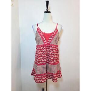 VTG Babydoll Top Women Size M Floral Lace Trim Cottagecore Boho Whimsical Y2K